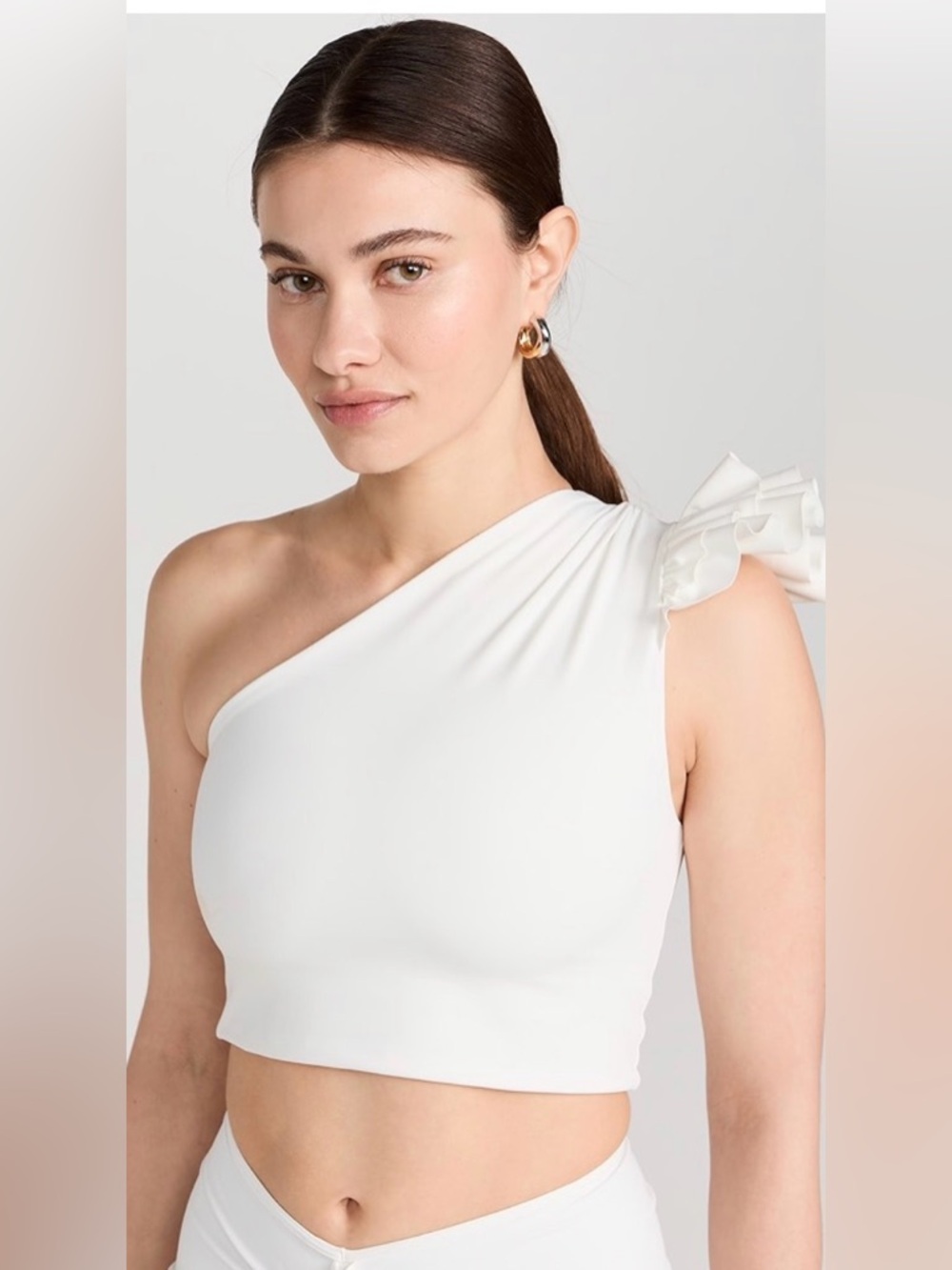 One-Shoulder Ruffle Crop Top - White
